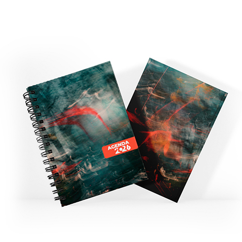 Agenda 2026 tamanho 15x21cm com capa dura em papel empastada com cartão e debrú laminação Prolan, lombada quadrada ou wire-o e miolo pronto